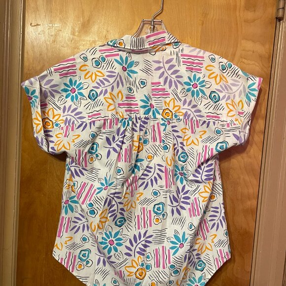 Vintage Harbour Isle Graphic Floral Summer Shirt Size 8 - Picture 7 of 7
